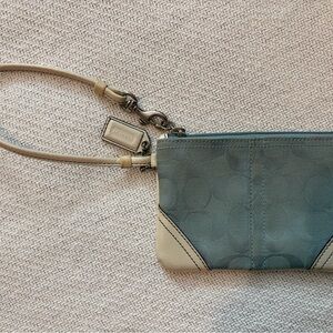 Coach Teal and Cream Signature Canvas Crossbody Wristlet
